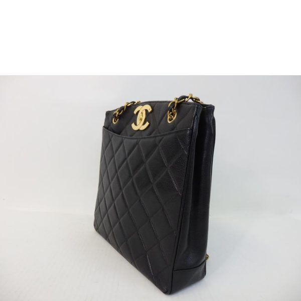 74575 3 Chanel Decacoco Chain Shoulder Bag Matelassé Caviar Skin Black