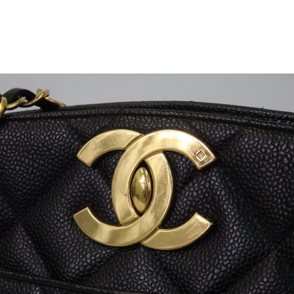 74575 6 Chanel Decacoco Chain Shoulder Bag Matelassé Caviar Skin Black