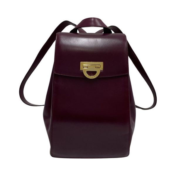 745g745 25744 1 Celine Vintage Logo Metal Calf Leather Rucksack Bag Purple