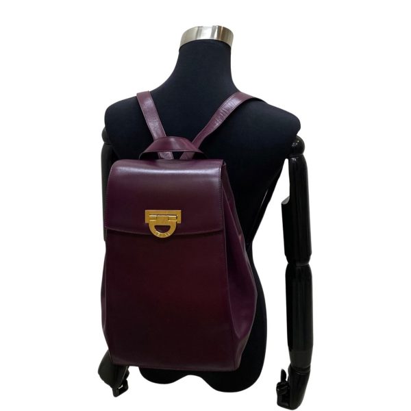 745g745 25744 2 Celine Vintage Logo Metal Calf Leather Rucksack Bag Purple