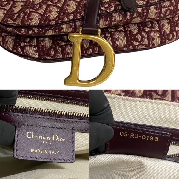 746g746 23255 3 Christian Dior Saddle Bag Trotter Canvas Leather Shoulder Bag Bordeaux