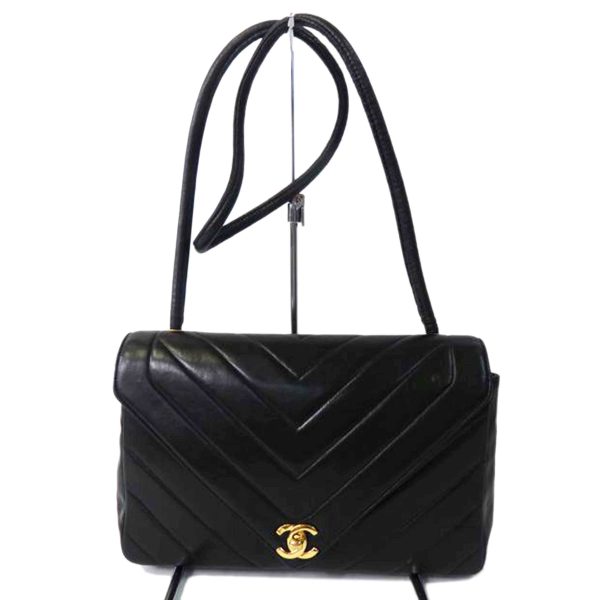 74803 1 Chanel Chevron Cocomark V Stitch Shoulder Bag Black