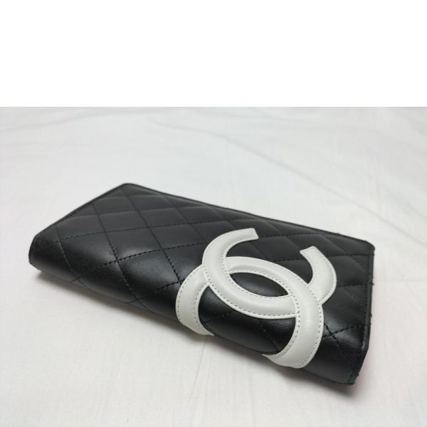 74968 3 Chanel Cambon Line Bi Fold Wallet Black