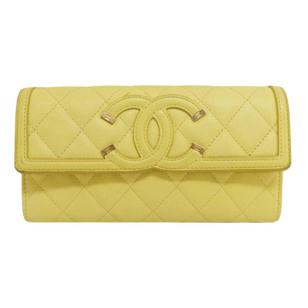 74991 1 Chanel CC Filigree Caviar Skin Bi Fold Long Wallet