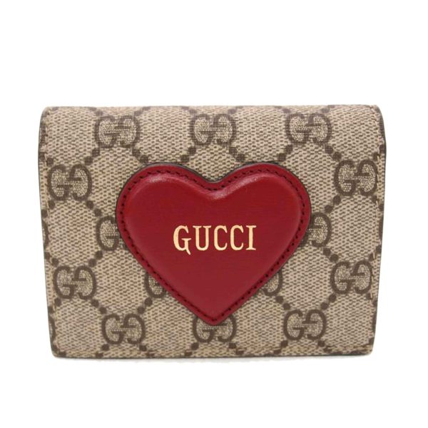 75003 1 GUCCI Bi Fold Wallet GG Supreme Heart Compact Wallet Brown