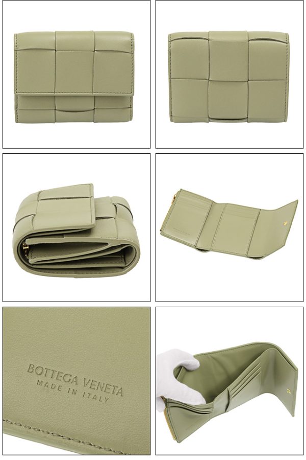 750245 vcqc1 2916 2 BOTTEGA VENETA Cassette Trifold Zipper Wallet Khaki Green