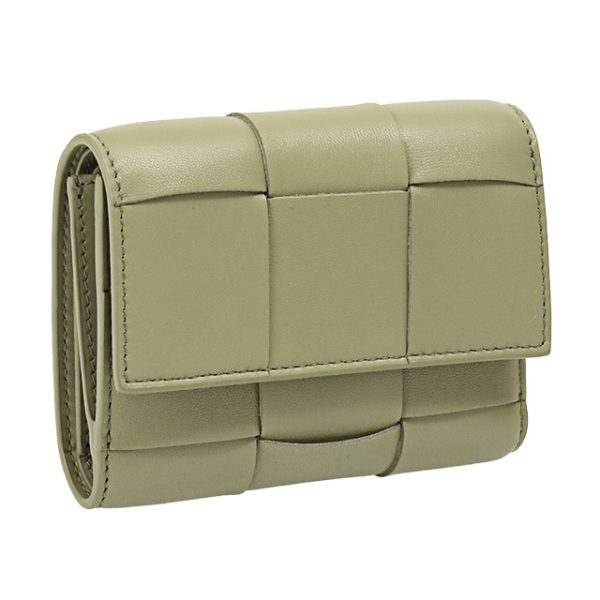 750245 vcqc1 2916 BOTTEGA VENETA Cassette Trifold Zipper Wallet Khaki Green