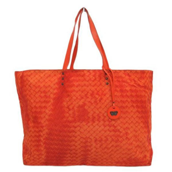 75042 1 Bottega Veneta Intrecciato Nylon Tote Bag Orange