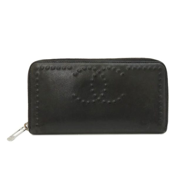 75120 1 CHANEL Cocomark Embossed Leather Round Zipper Long Wallet Black