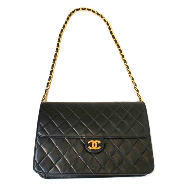 75260 1 Chanel Matra Sera Lambskin Chain Shoulder Bag Black