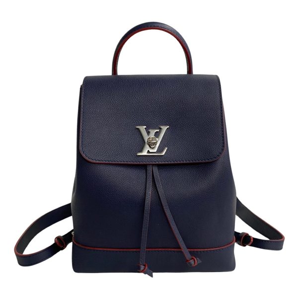 753j753 32569 1 Louis Vuitton Lock Me Backpack Leather Rucksack Navy