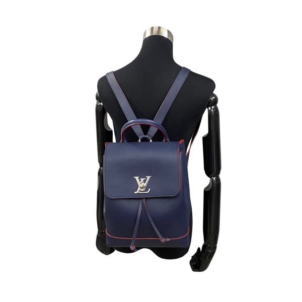 753j753 32569 2 Louis Vuitton Lock Me Backpack Leather Rucksack Navy