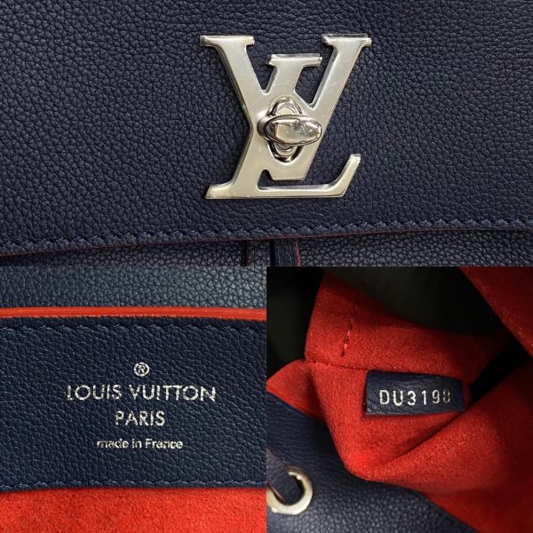 753j753 32569 3 Louis Vuitton Lock Me Backpack Leather Rucksack Navy