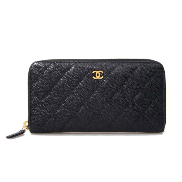 75485 1 Chanel Matelasse Caviar Zipper Wallet Black