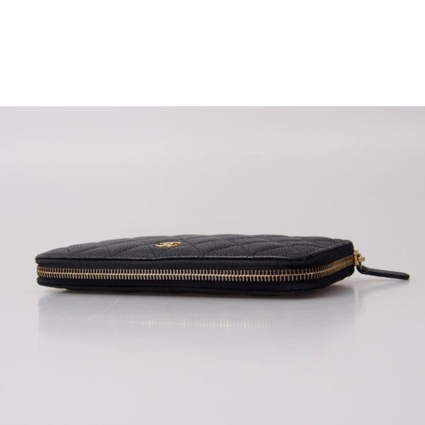 75485 3 Chanel Matelasse Caviar Zipper Wallet Black