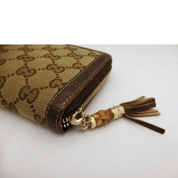 75551 8 Gucci Bamboo Tassel Leather Round Zipper Wallet Brown