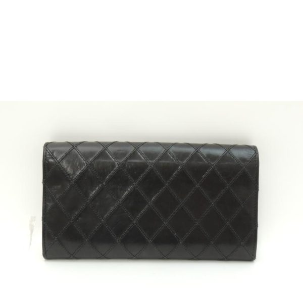 75625 2 CHANEL Coco Mark Double Stitch Leather Bicolor Bi Fold Long Wallet Black