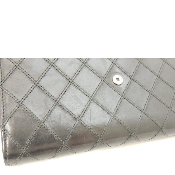 75625 6 CHANEL Coco Mark Double Stitch Leather Bicolor Bi Fold Long Wallet Black