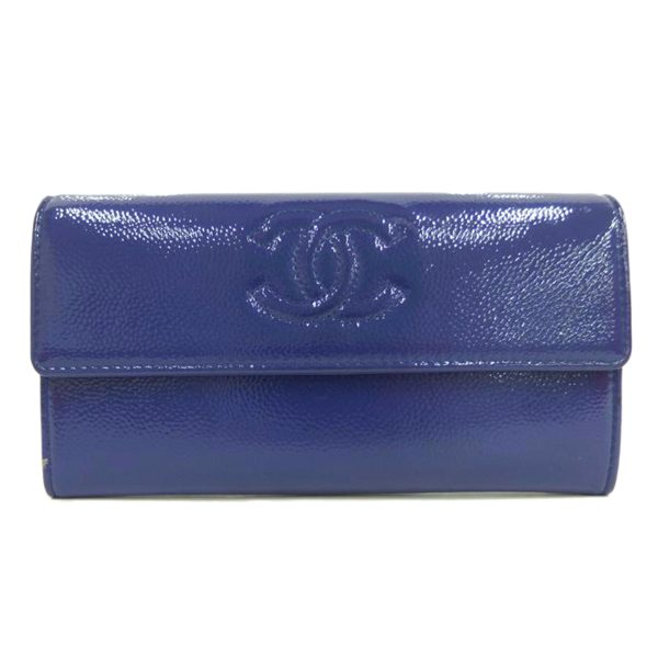 75663 1 CHANEL Enamel Flap Long Wallet Purple