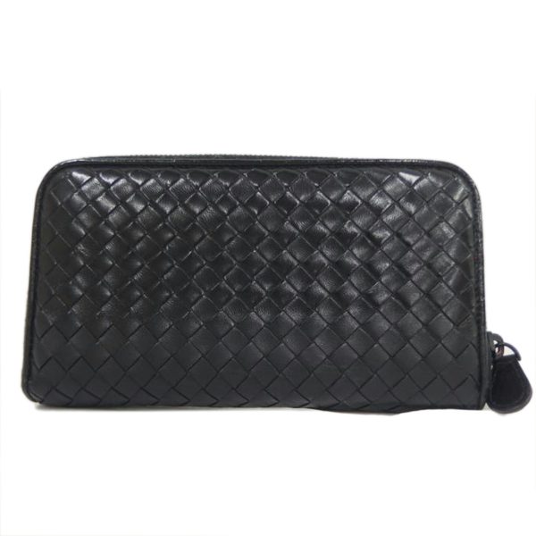 75700 1 BOTTEGA Intrecciato Round Zipper Long Wallet Black