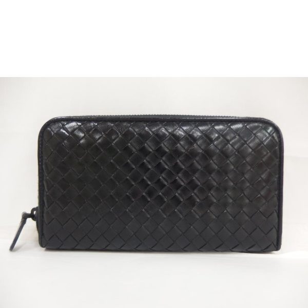 75700 2 BOTTEGA Intrecciato Round Zipper Long Wallet Black