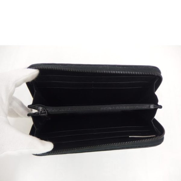 75700 3 BOTTEGA Intrecciato Round Zipper Long Wallet Black