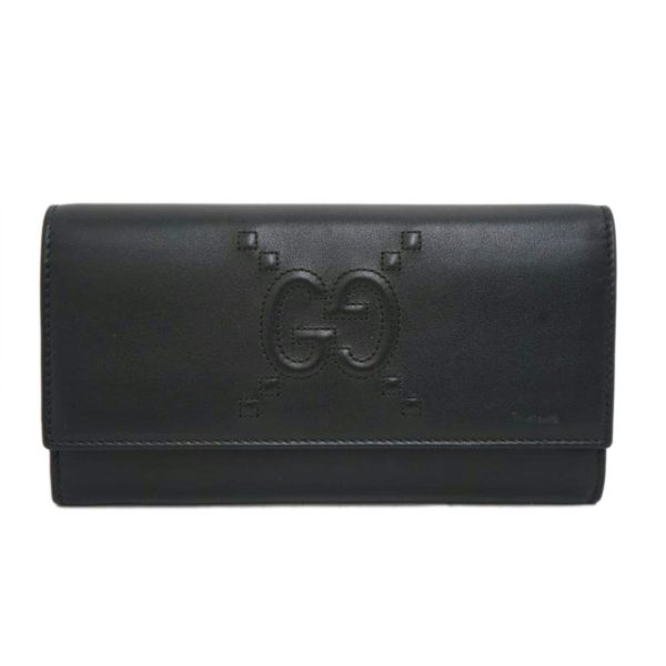 75710 1 Gucci GG Embossed Leather Two Fold Long Wallet Black