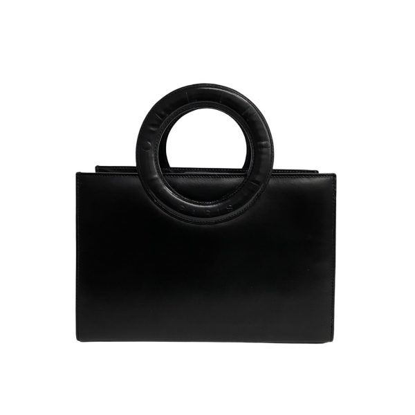 757k756 23073 6 Celine Vintage Circle Logo Calf Leather 2way Shoulder Bag Black