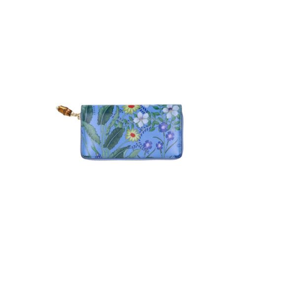 75817 2 Gucci Bamboo Floral Round Zipper Long Wallet Blue