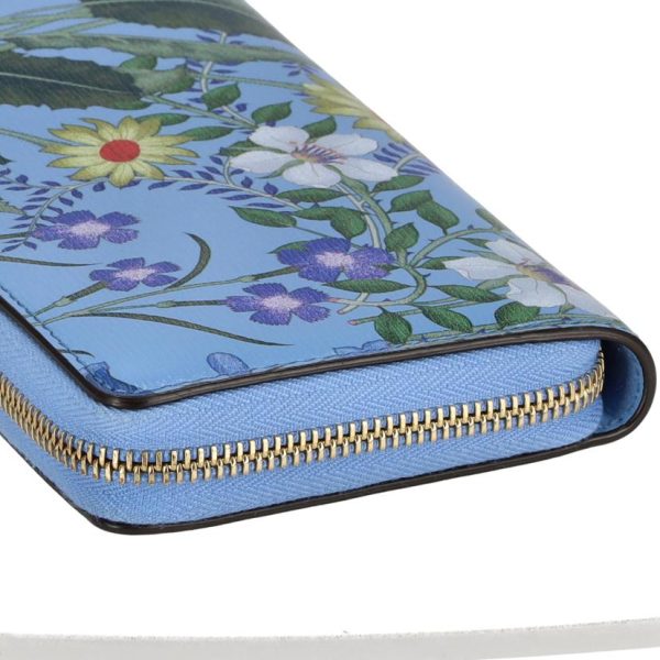 75817 9 Gucci Bamboo Floral Round Zipper Long Wallet Blue