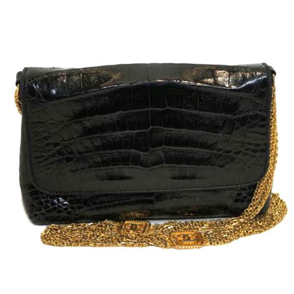 75932 1 Chanel Crocodile Chain Shoulder Bag Black