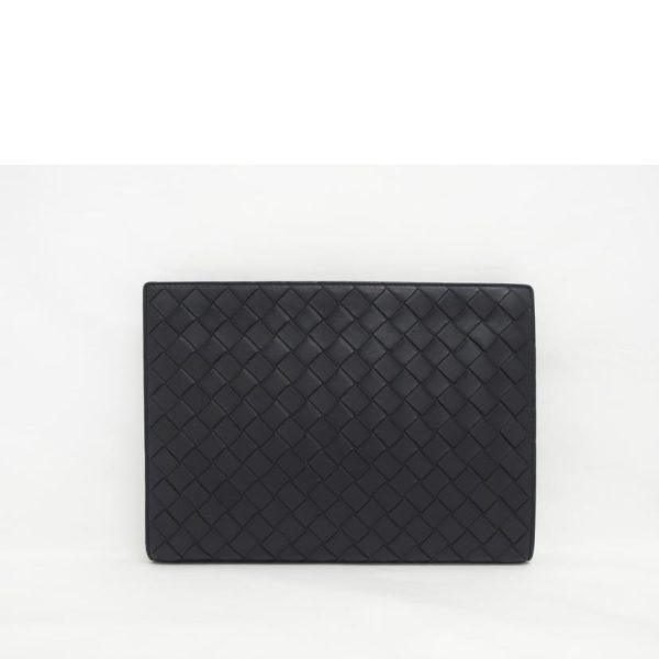 75961 2 BOTTEGA VENETA Intrecciato Leather Clutch Bag Black