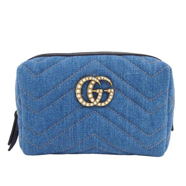 75992 1 Gucci Gg Marmont Denim Quilted Cosmetic Pouch