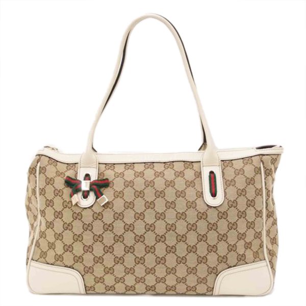 75997 1 GUCCI Shoulder Bag Ribbon Sherry GG Tote White