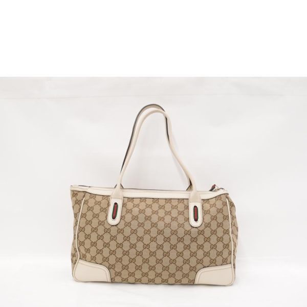 75997 2 GUCCI Shoulder Bag Ribbon Sherry GG Tote White