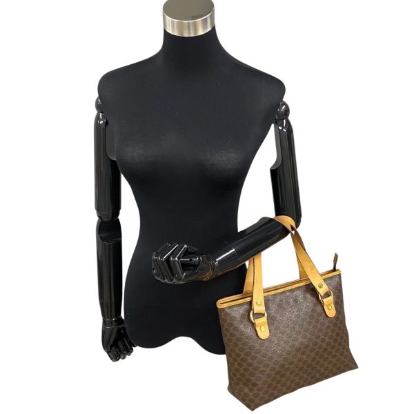 759k758 31957 2 Celine Vintage Macadam Triomphe Leather Mini Tote Bag Brown