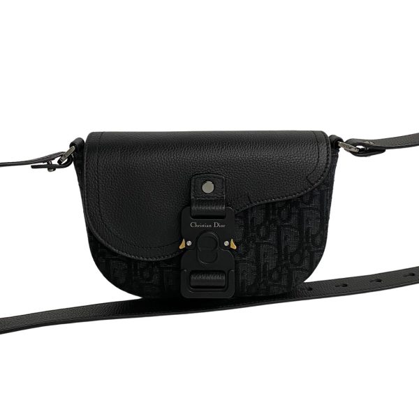 759k759 26257 1 Christian Dior Saddle Trotter Canvas Leather Mini Shoulder Bag Black