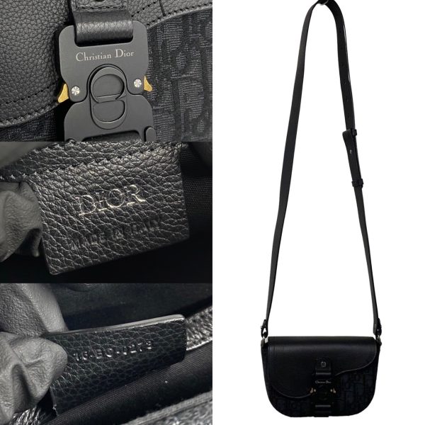 759k759 26257 3 Christian Dior Saddle Trotter Canvas Leather Mini Shoulder Bag Black