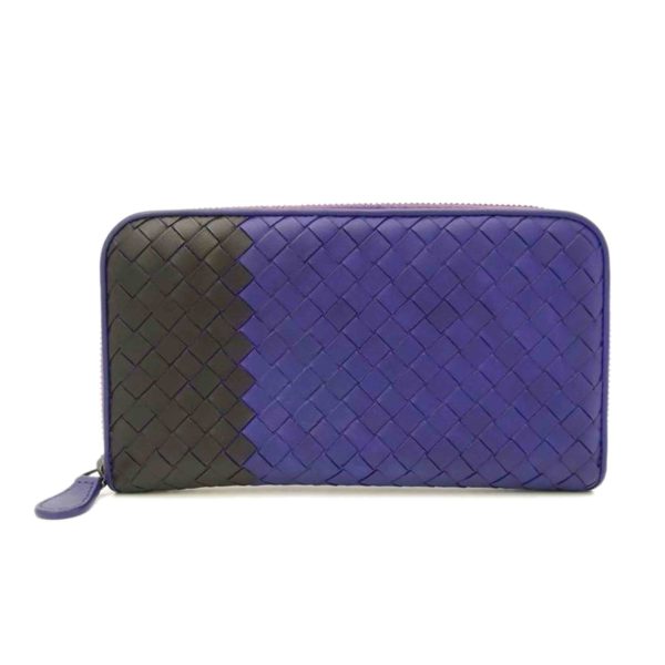 76005 1 Bottega Veneta Intrecciato Bicolor Round Zipper Long Wallet Purple