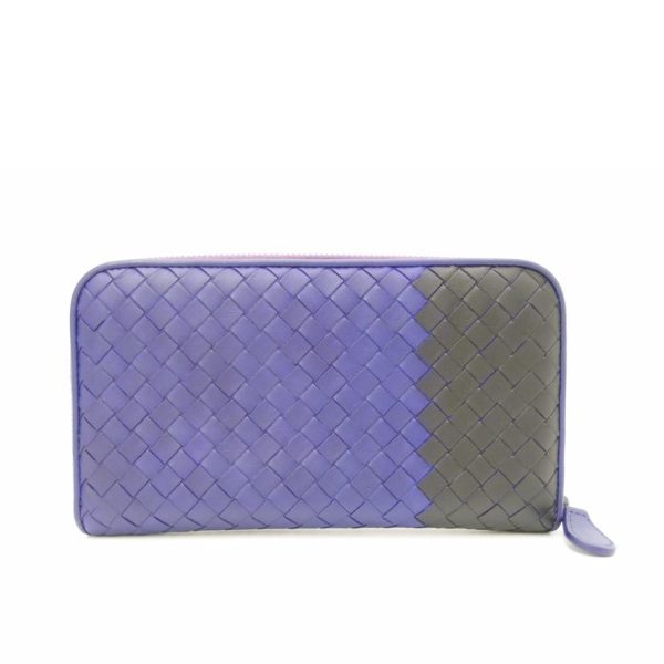 76005 2 Bottega Veneta Intrecciato Bicolor Round Zipper Long Wallet Purple