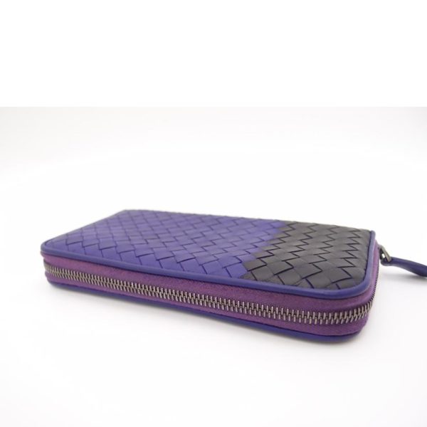 76005 3 Bottega Veneta Intrecciato Bicolor Round Zipper Long Wallet Purple