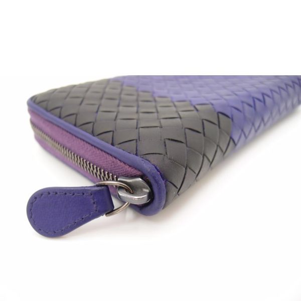 76005 6 Bottega Veneta Intrecciato Bicolor Round Zipper Long Wallet Purple