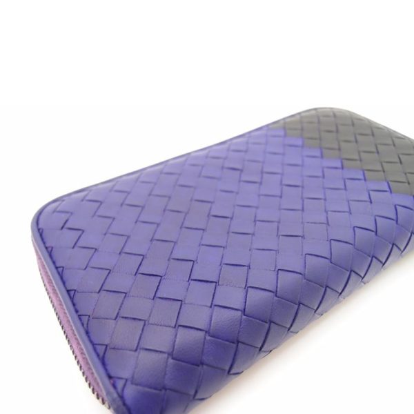 76005 7 Bottega Veneta Intrecciato Bicolor Round Zipper Long Wallet Purple