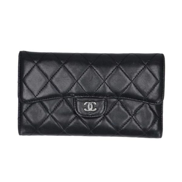 76081 1 Chanel Lambskin Matelassé Round Zipper Long Wallet