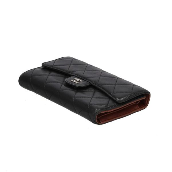 76081 3 Chanel Lambskin Matelassé Round Zipper Long Wallet