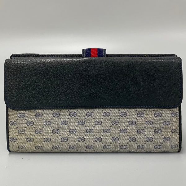 760k759 33174 3 Gucci Vintage Sherry Line GG Logo Leather Bifold Wallet Navy