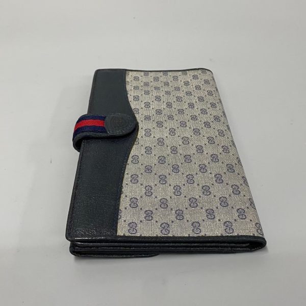 760k759 33174 4 Gucci Vintage Sherry Line GG Logo Leather Bifold Wallet Navy