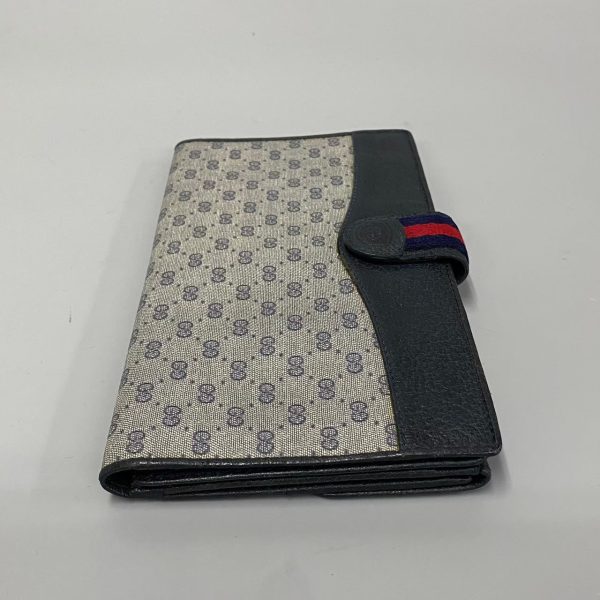 760k759 33174 5 Gucci Vintage Sherry Line GG Logo Leather Bifold Wallet Navy