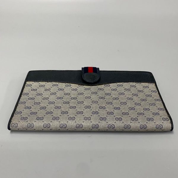 760k759 33174 6 Gucci Vintage Sherry Line GG Logo Leather Bifold Wallet Navy