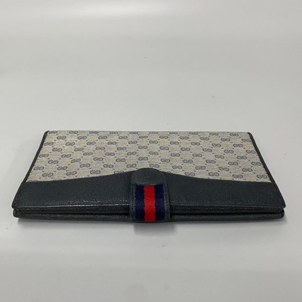 760k759 33174 7 Gucci Vintage Sherry Line GG Logo Leather Bifold Wallet Navy